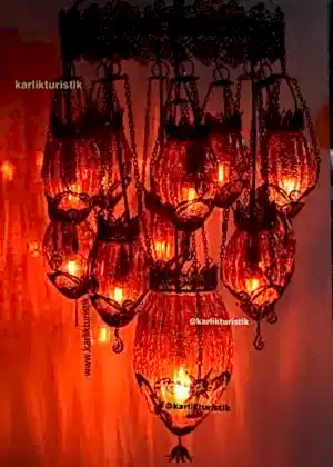 el yapımı dekoratif avize üfleme cam bakır telkari sanatı 11 cam türk yapımı otel, kafe, restorant aydınlatması kırmızı avize